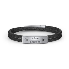 Men’s Leather Sterling Silver Engravable Arrow Bracelet – Sterling Silver