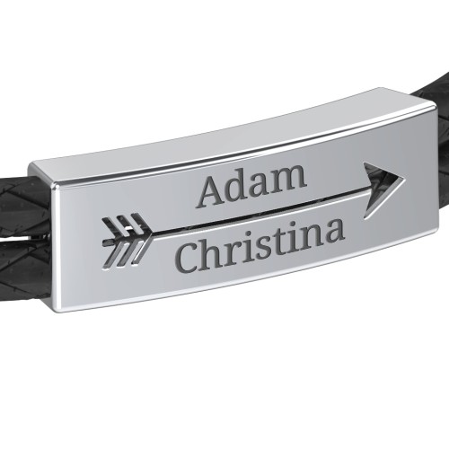 Men’s Leather Sterling Silver Engravable Arrow Bracelet – Sterling Silver