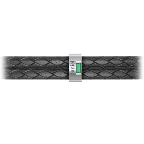 Men’s Leather Sterling Silver Vertical Bar Bracelet with Gemstones – Sterling Silver with Emerald