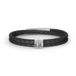 Men’s Leather Sterling Silver 2 Vertical Bar Bracelet with Gemstones