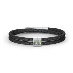 Men’s Leather Sterling Silver 2 Vertical Bar Bracelet with Gemstones