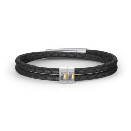 Men’s Leather Sterling Silver 2 Vertical Bar Bracelet with Gemstones