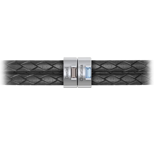 Men’s Leather Sterling Silver 2 Vertical Bar Bracelet with Gemstones – Sterling Silver with Smokey Quartz and Blue Topaz