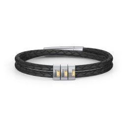 Men’s Leather Sterling Silver 3 Vertical Bar Bracelet with Gemstones