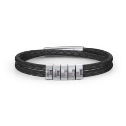 Men’s Leather Sterling Silver 5 Vertical Bar Bracelet with Gemstones