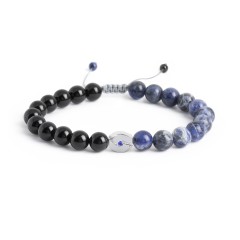 Men's Circle S-Knot Bead Bracelet with Gemstone – Sterling Silver with Blue Sapphire and