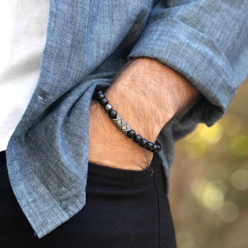Men's Initial S-Knot Bead Bracelet with Twisted Rope Pattern – Sterling Silver with