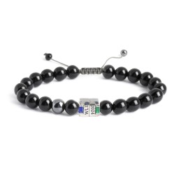 Men's Engravable S-Knot Bead Bracelet with Baguette Gemstones