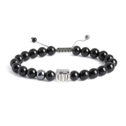 Men's Engravable S-Knot Bead Bracelet with Baguette Gemstones
