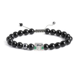 Men's Engravable S-Knot Bead Bracelet with Baguette Gemstones