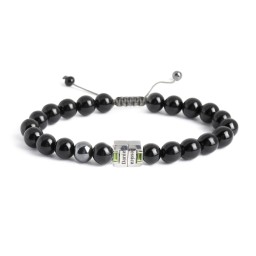 Men's Engravable S-Knot Bead Bracelet with Baguette Gemstones