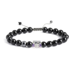 Men's Engravable S-Knot Bead Bracelet with Baguette Gemstones
