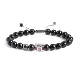 Men's Engravable S-Knot Bead Bracelet with Baguette Gemstones