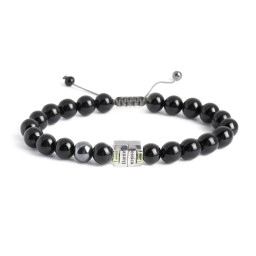 Men's Engravable S-Knot Bead Bracelet with Baguette Gemstones