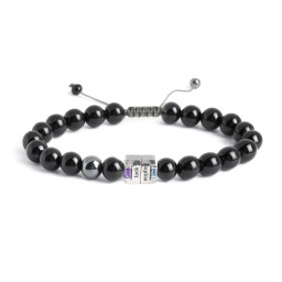 Men's Engravable S-Knot Bead Bracelet with Baguette Gemstones in 925 Sterling Silver with Amethyst and Blue Topaz
