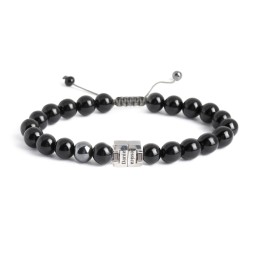 Men's Engravable S-Knot Bead Bracelet with Baguette Gemstones in 925 Sterling Silver with Smokey Quartz and