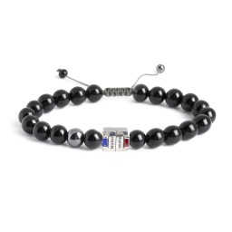 Men's Engravable S-Knot Bead Bracelet with Baguette Gemstones in 925 Sterling Silver with Blue Sapphire, Garnet, and