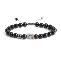 Men's Engravable S-Knot Bead Bracelet with Baguette Gemstones in 925 Sterling Silver with Blue Topaz, Citrine, and