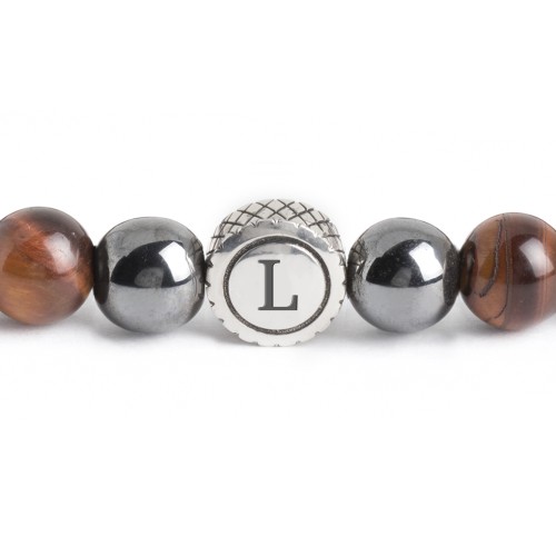Men's S-Knot Bead Bracelet with Initial Charm