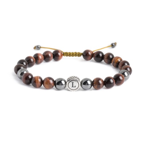 Men's S-Knot Bead Bracelet with Initial Charm