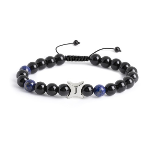 Men’s Engravable Geometric S-Knot Bead Bracelet – Sterling Silver with