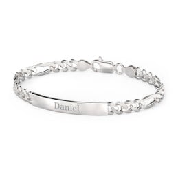 Men’s Engravable 8.5" Sterling Silver Figaro Link ID Bracelet