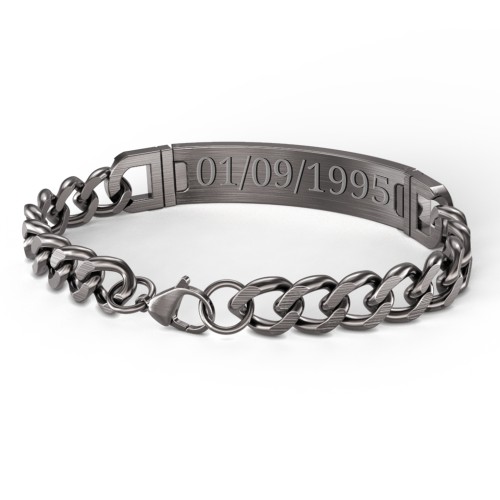 Men’s Engravable 8.75" Gunmetal Stainless Steel Curb Link ID Bracelet