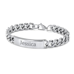 Men’s Engravable 8.5" Stainless Steel Curb Link ID Bracelet in Stainless Steel