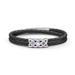 Men’s Sterling Silver Celtic Knot Bracelet With 3 Gemstones in 925 Sterling Silver with Amethyst, Cubic Zirconia, and Ruby