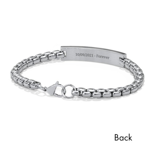 Men’s Engravable 7.5" Stainless Steel Rounded Chain Link ID Bracelet – Stainless Steel