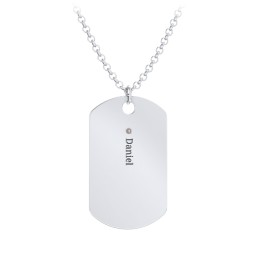 Men's Engravable Dog Tag Necklace with 1 Birthstone in 925 Sterling Silver with Smokey Quartz