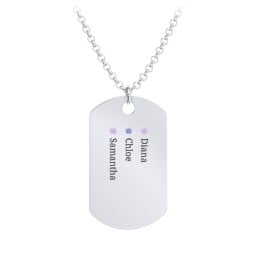 Men's Engravable Dog Tag Necklace with 3 Birthstones