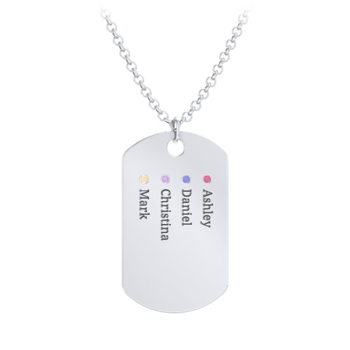 Men's Engravable Dog Tag Necklace with 4 Birthstones
