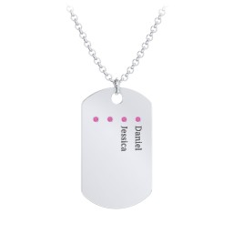 Men's Engravable Dog Tag Necklace with 4 Birthstones in 925 Sterling Silver with Ruby