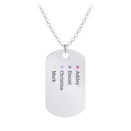 Men's Engravable Dog Tag Necklace with 4 Birthstones in 925 Sterling Silver with Ruby, Blue Sapphire, Amethyst, and Citrine