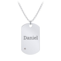 Men's Engravable Dog Tag Necklace With Accent in 925 Sterling Silver with Smokey Quartz