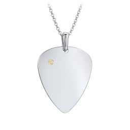 Men's Engravable Guitar Pick Fraternity Necklace with Gemstone