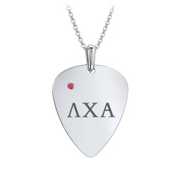 Men's Engravable Guitar Pick Fraternity Necklace with Gemstone