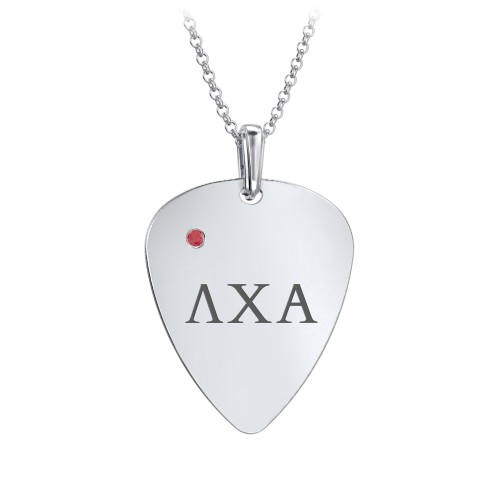 Men's Engravable Guitar Pick Fraternity Necklace with Gemstone