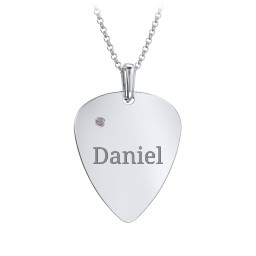 Men's Engravable Guitar Pick Necklace with Gemstone in 925 Sterling Silver with Alexandrite