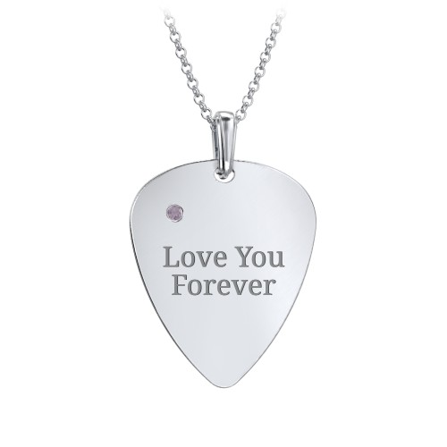 Men's Engravable Guitar Pick Necklace with Gemstone – Sterling Silver with Alexandrite