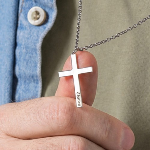Men's Classic Engravable Cross Necklace – Sterling Silver