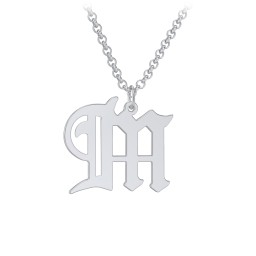 Men's Gothic Initial Pendant Necklace - M in 925 Sterling Silver