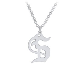 Men's Gothic Initial Pendant Necklace - S in 925 Sterling Silver