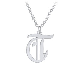 Men's Gothic Initial Pendant Necklace - T in 925 Sterling Silver