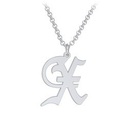 Men's Gothic Initial Pendant Necklace - X in 925 Sterling Silver