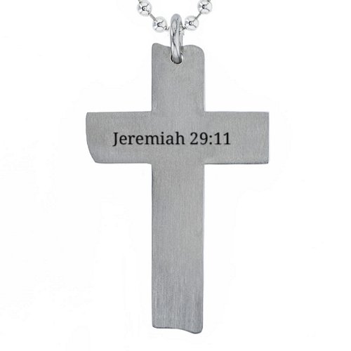 Engravable Stainless Steel Cross Necklace With Black Inlay