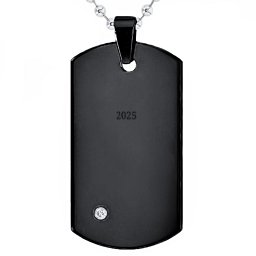 Black Stainless Steel Dog Tag With Gemstone Accent