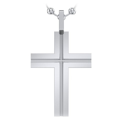 Men’s Engravable Grooved Silver Cross Pendant
