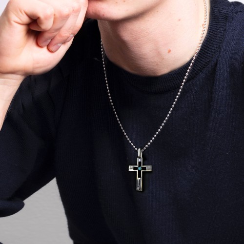 Men’s Engravable Cut-out Silver Cross Pendant – Sterling Silver with Ruby